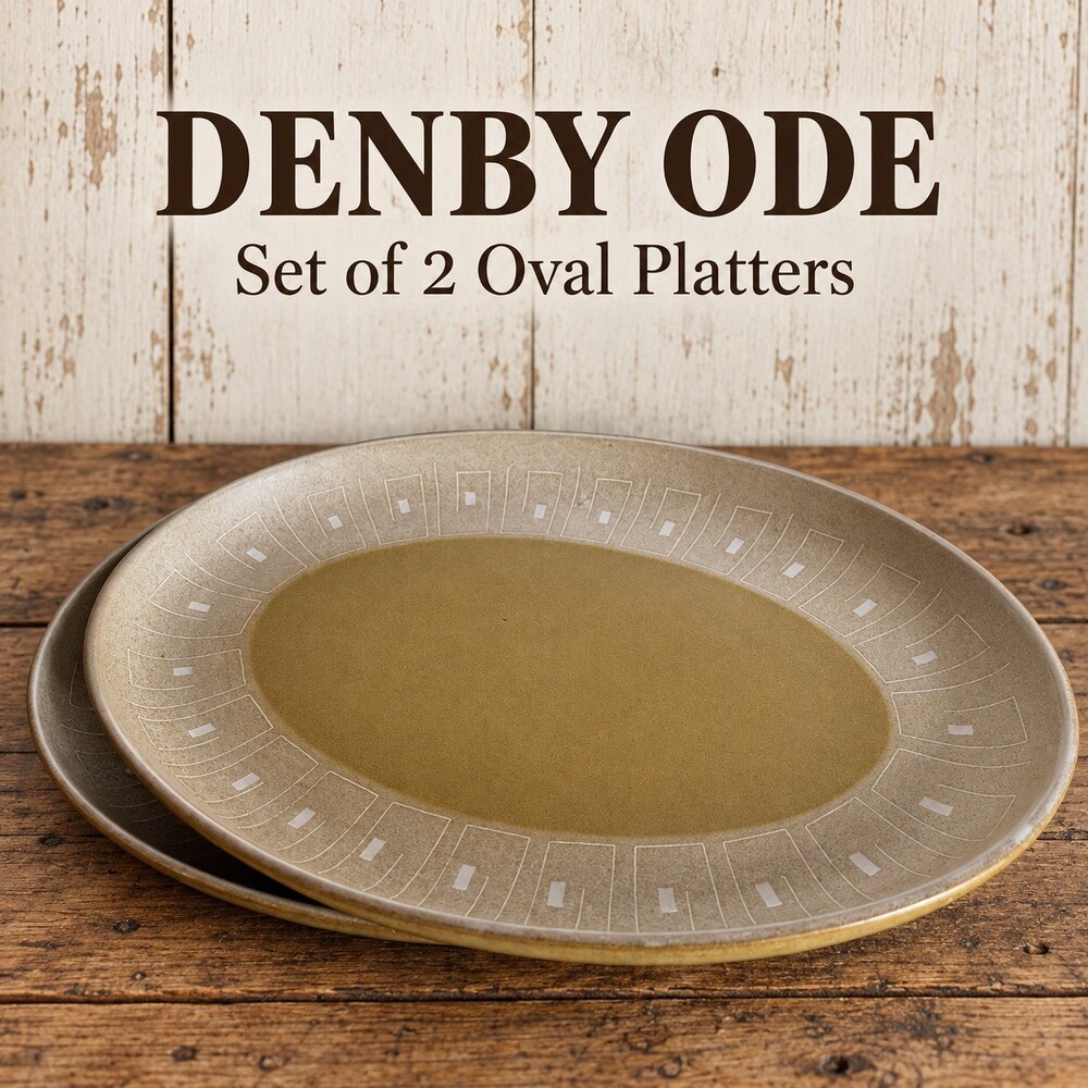 Vintage Denby Ode Oval Serving Platters Set of 2 Antique Gold Stoneware England